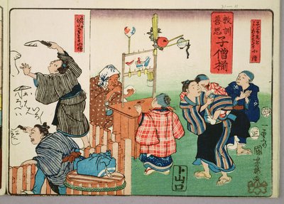 Enseignement moral pour les garçons de magasin, donnant de bons et mauvais exemples de comportement, 1857 - Utagawa Kuniyoshi